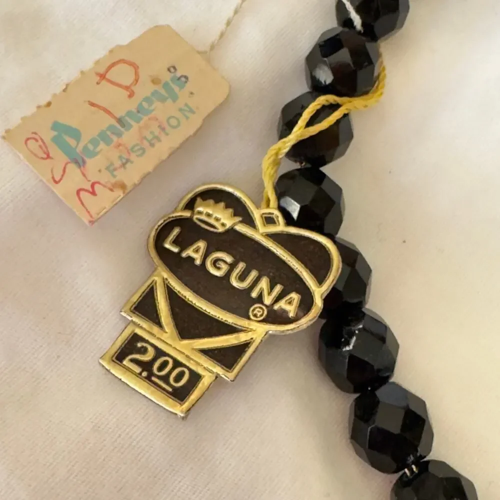 Vintage Laguna Black Jet Crystal Faceted Beaded Necklace NWT Estate Jewelry 28”
